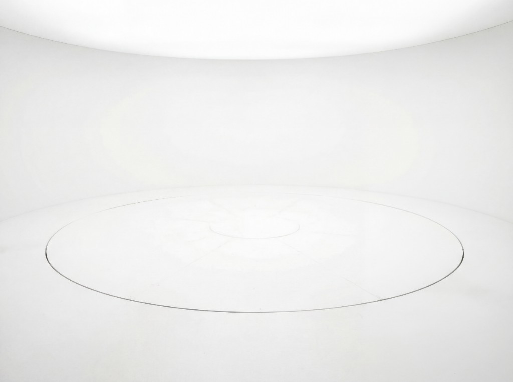 Empty white cyclorama automotive studio with turntable